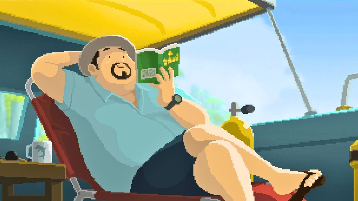 Dave reading a book in Dave the Diver