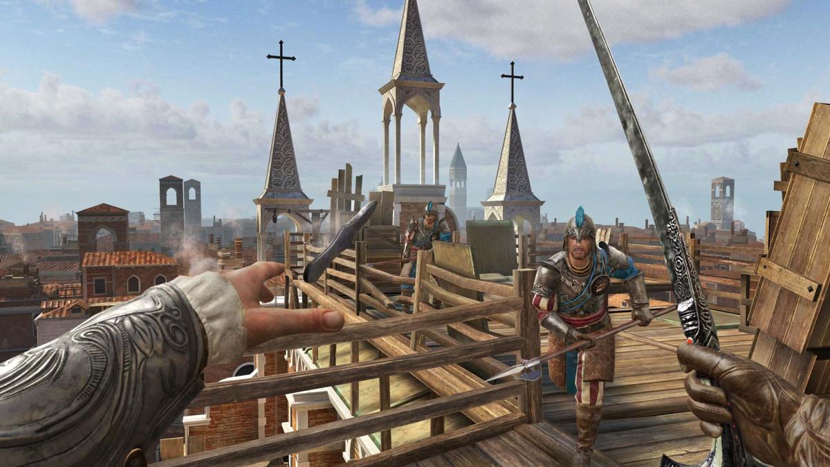 Assassin's Creed Nexus es una increíble primera aparición en realidad virtual.  Esta imagen muestra una presentación de pantalla del juego. 