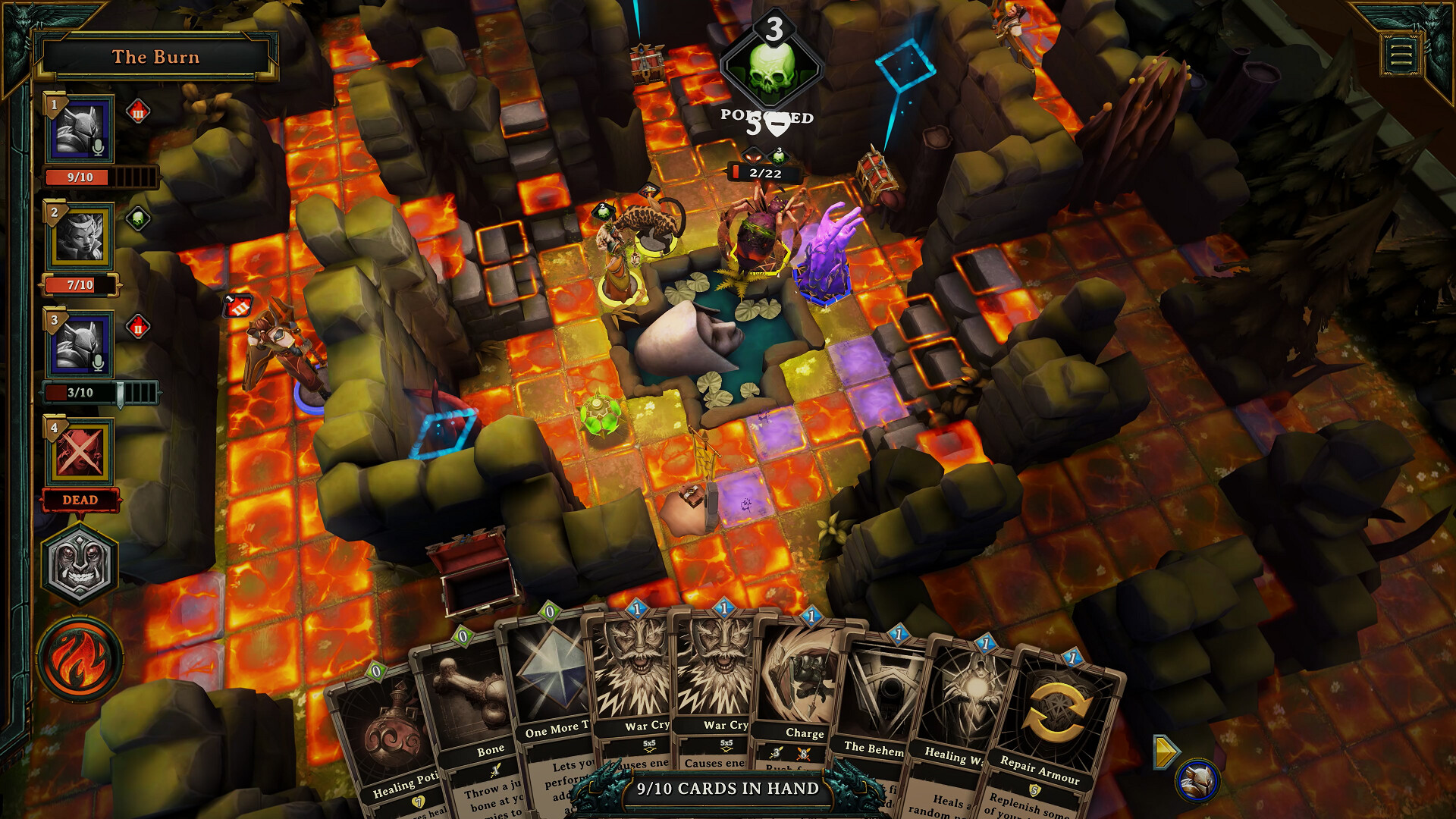 Demeo Battles. This image shows a battle engulfed in flame. 