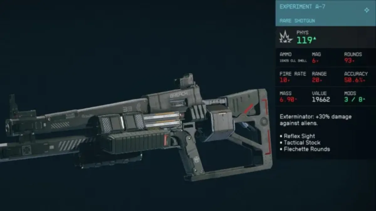 The Experiment A-7 shotgun from Starfield.