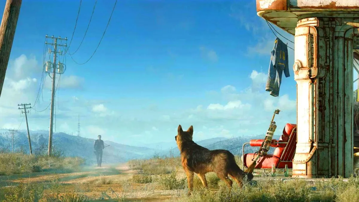 Dogmeat awaits his owner in Fallout 4