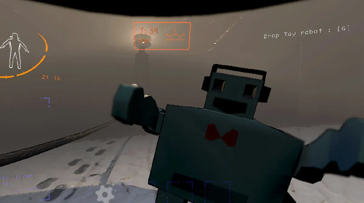 Lethal Company, with the player holding a toy robot on a gloomy world.