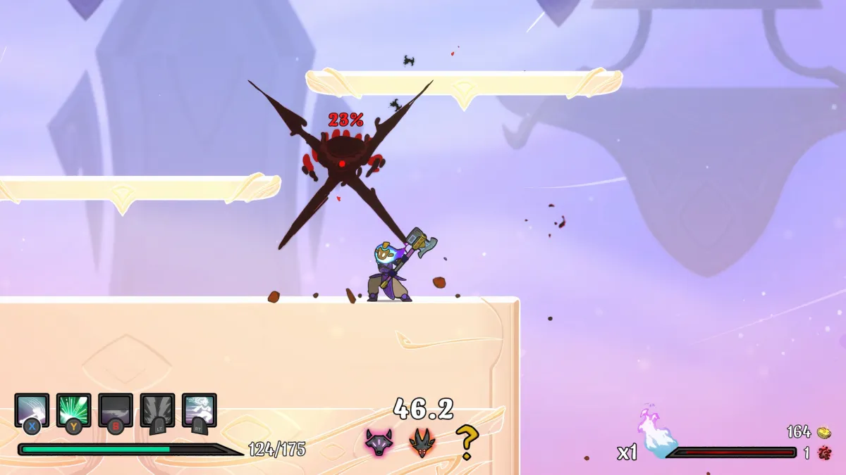 Spiritfall is Hades meets Smash Bros, and you have to play it. This image shows a bonus boss fight. 