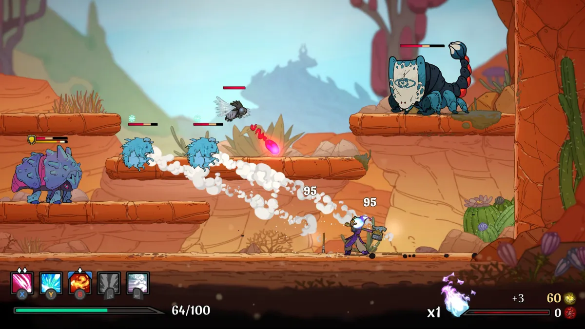 Spiritfall es Hades y Smash Bros, y tienes que jugarlo.  Esta imagen muestra al personaje luchando contra más monstruos. 