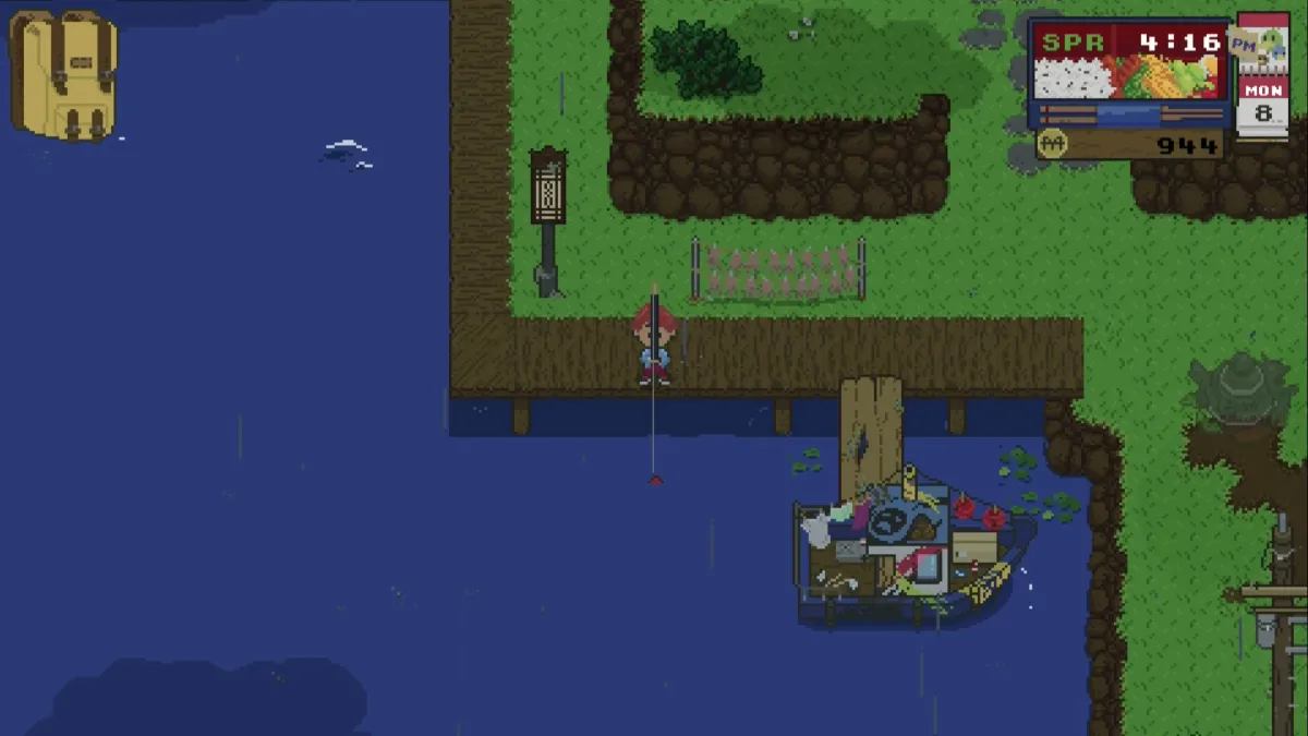 Spirittea, with a vandalised boat on a patch of water. Here's how to catch the Boat Vandal.