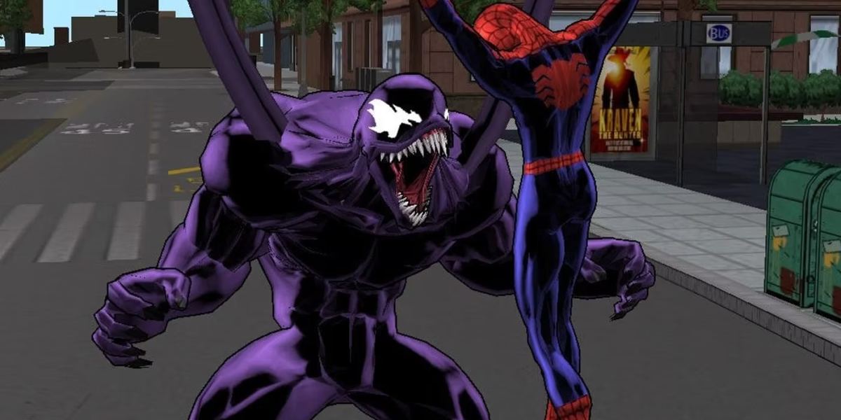 Venom fighting Spider-Man in Ultimate Spider-Man.