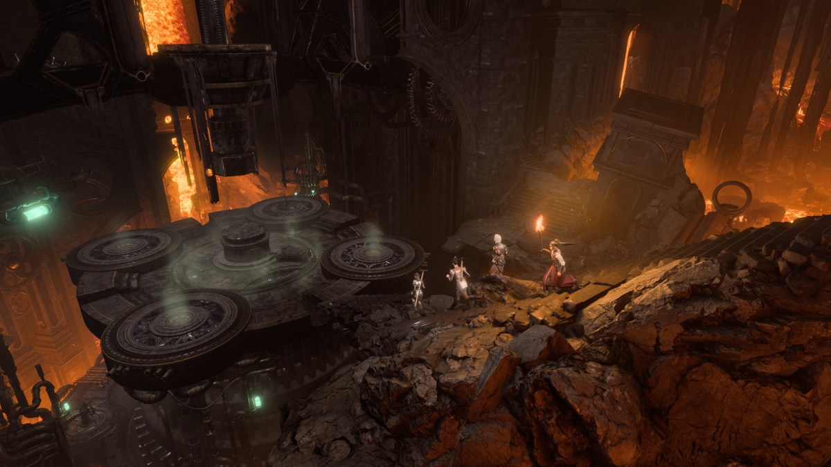Как получить оружие Света Творения в Baldur’s Gate 3 (BG3).  На этом изображении изображена группа, приближающаяся к Гримфорджу.