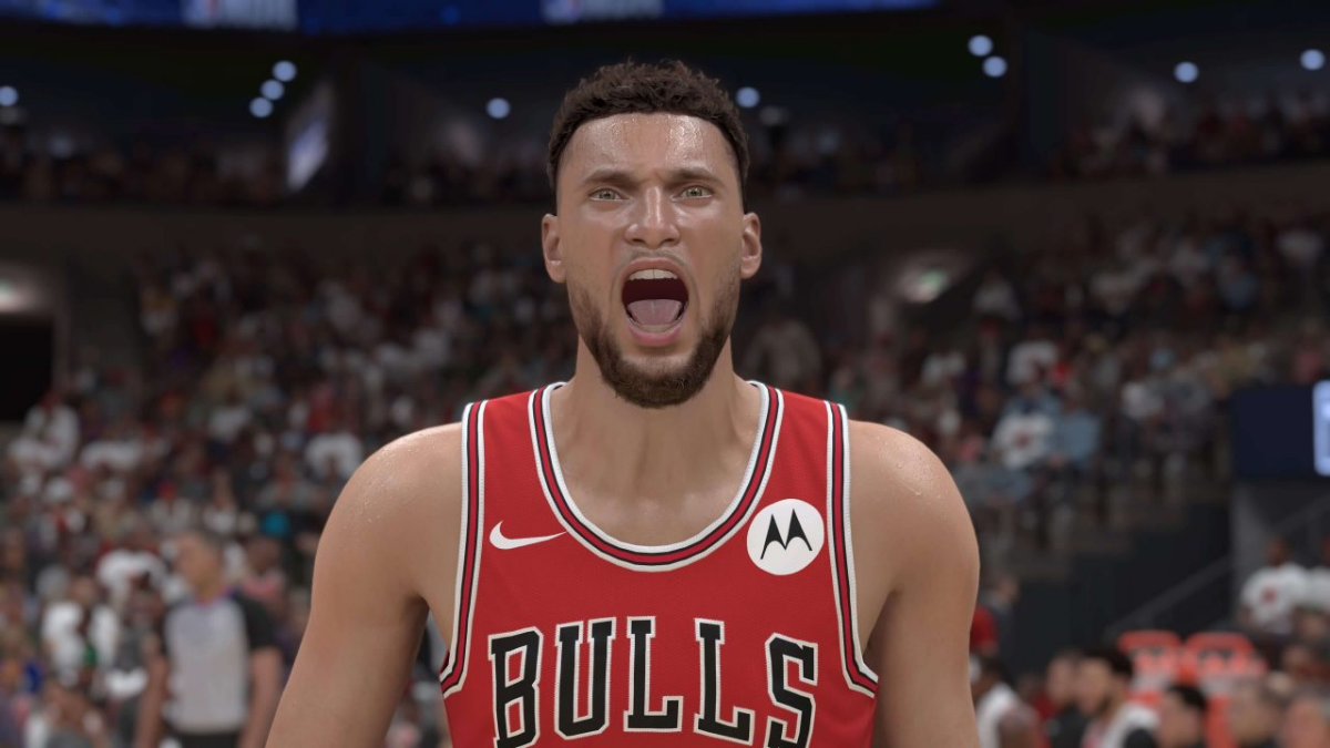 Zach LaVine yelling in NBA 2K24. This image is part of an article about how to request a trade in NBA 2K24 MyCAREER.