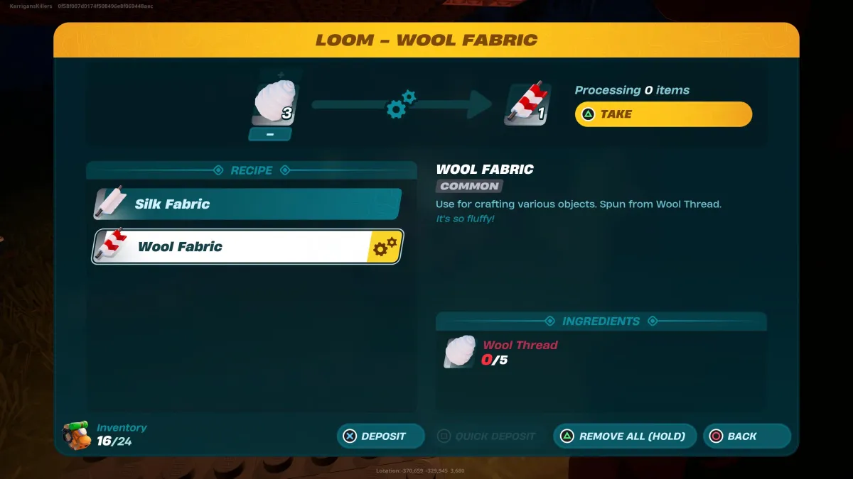 The recipe to make Wool Fabric in Fortnite.