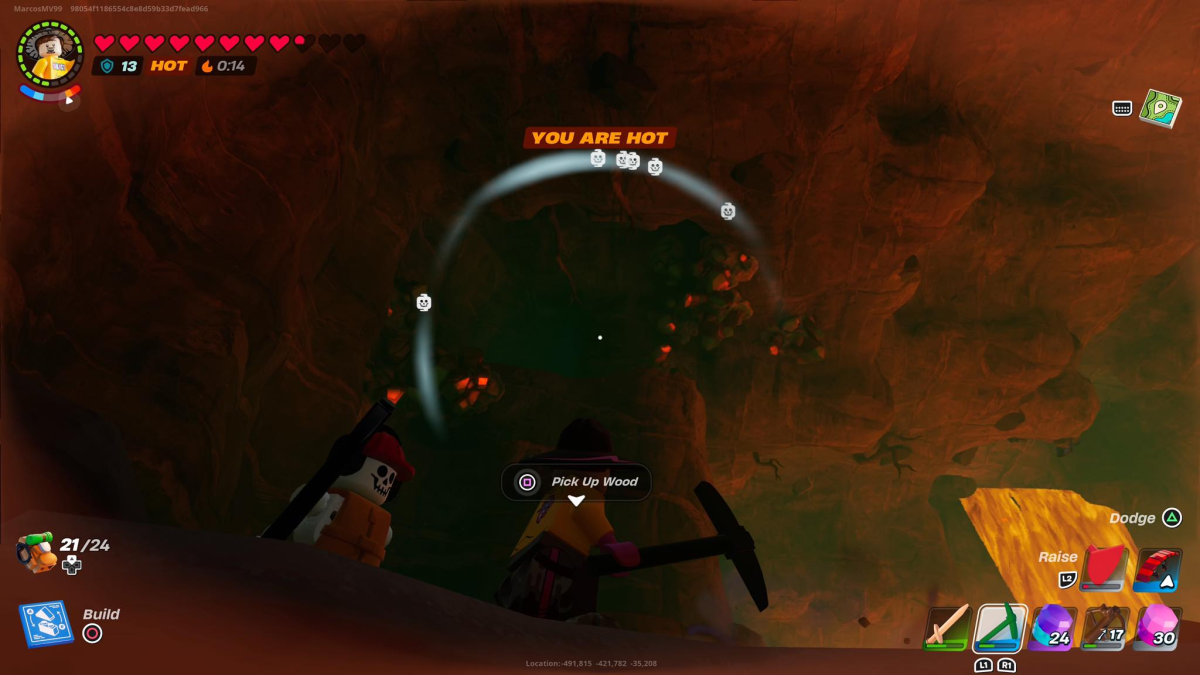 Heat in a cave in LEGO Fortnite.