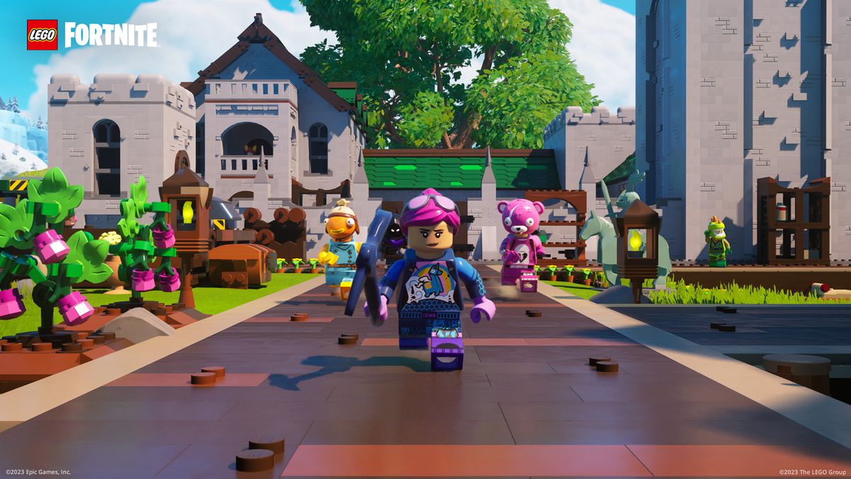 Villagers running in LEGO Fortnite.