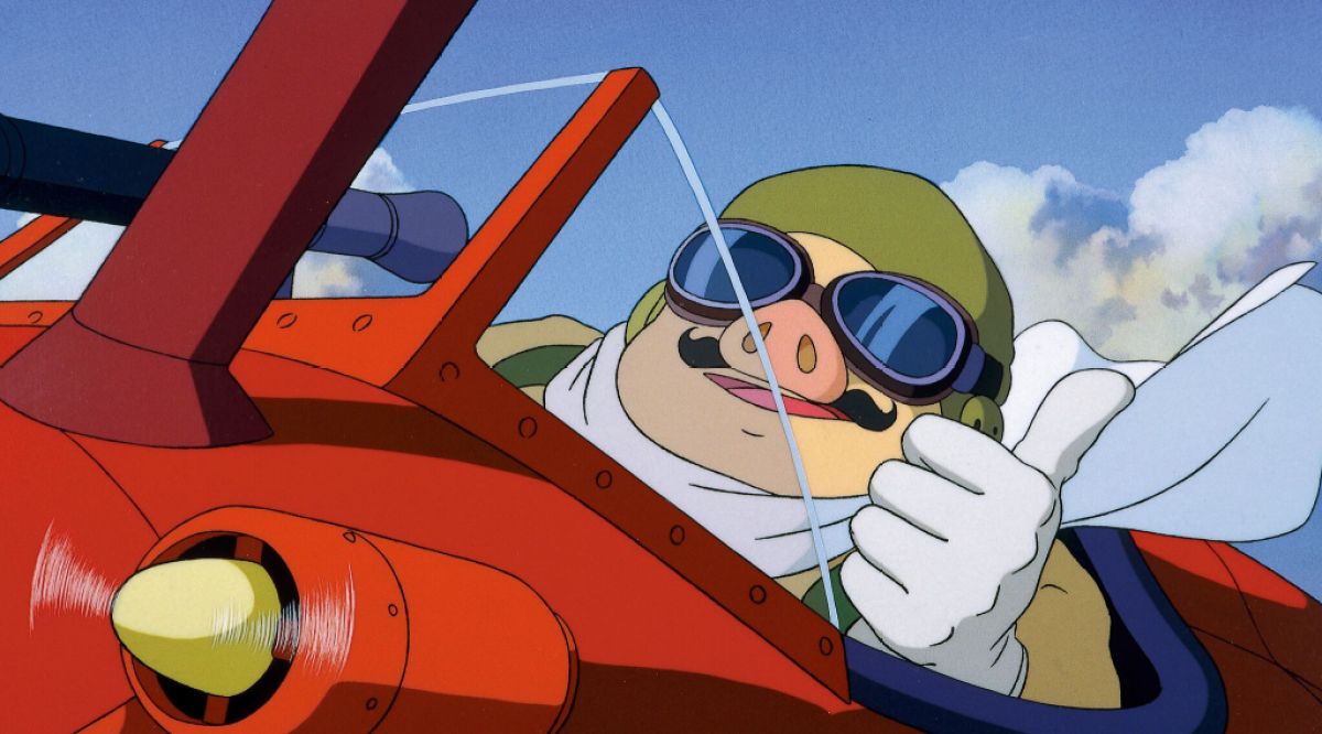 Porco Rosso flying a plane. This image is part of a ranking of all of Hayao Miyazaki's movies.