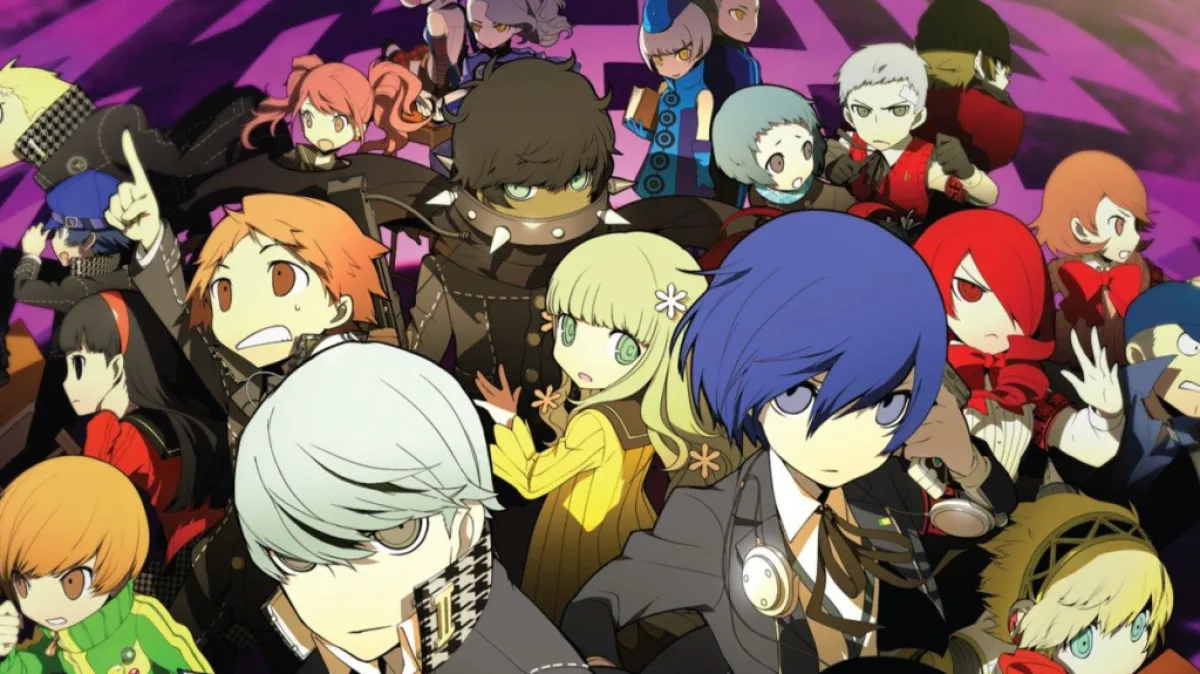 An image from Persona Q: Shadow of the Labyrinth showing all the characters from P3 and P4 as part of an article ranking every game in the franchise. 