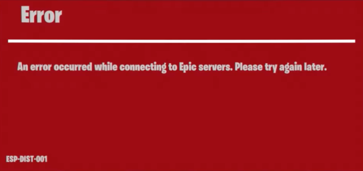 An image showing error code ESP-DIST-001 in Fortnite as part of an article on what it is and how to fix it.