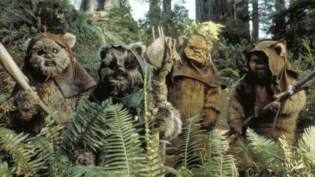 Ewoks in Star Wars: Return of the Jedi. This image is part of an article about Star Wars' Vietnam War allegory, explained