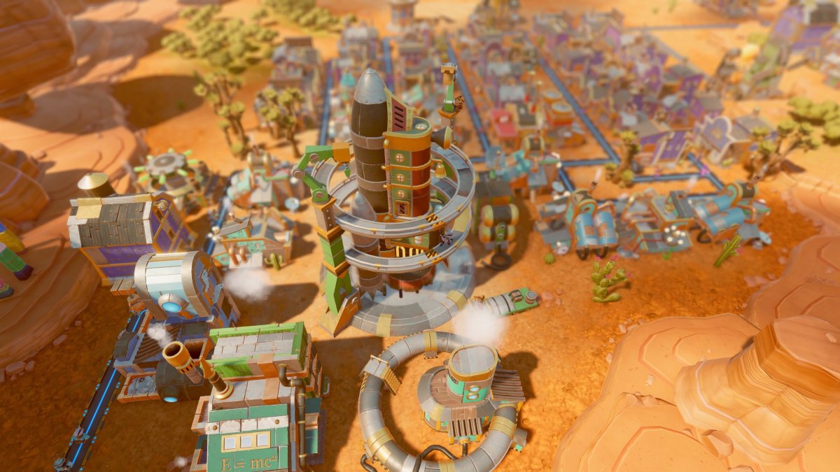 Una ciudad en Steamworld Build.  Esta imagen es parte de un artículo sobre cada hito en Steamworld Build. 