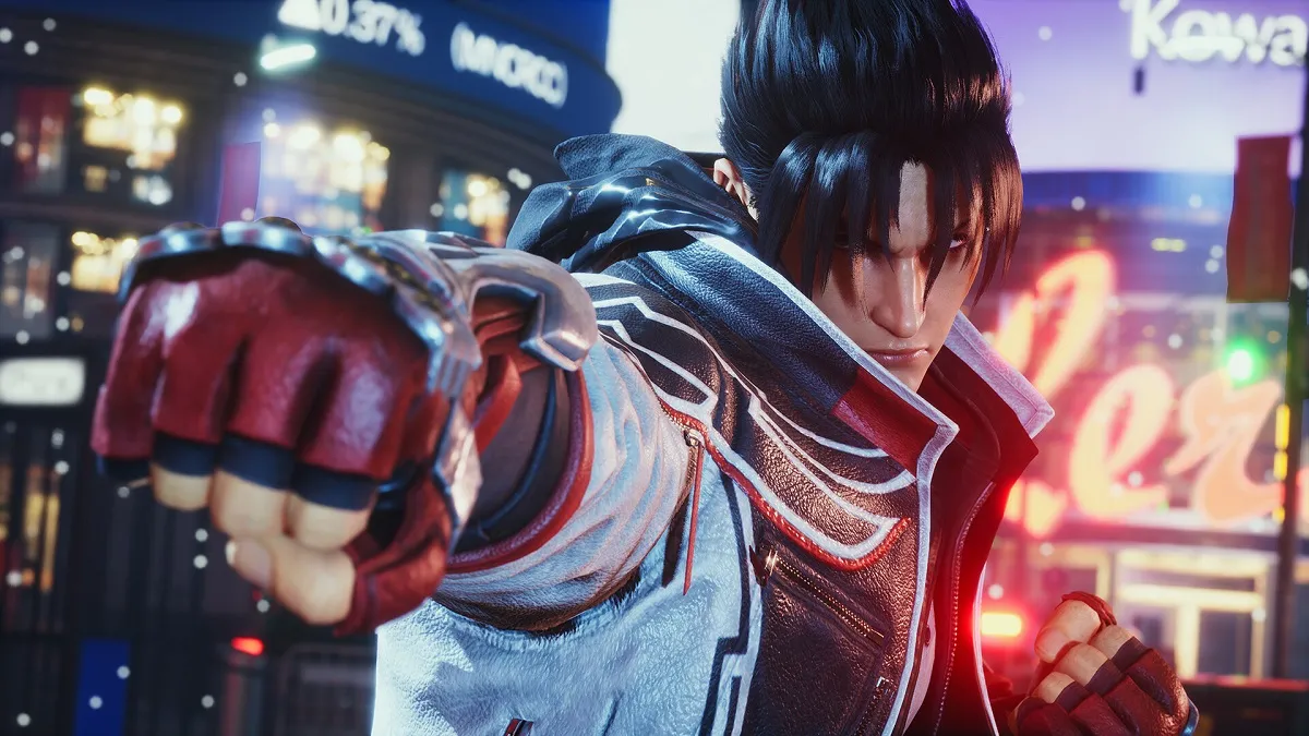Image of Jin, a male fighter with red boxing gloves and black hair, preparing to battle in Tekken 8.