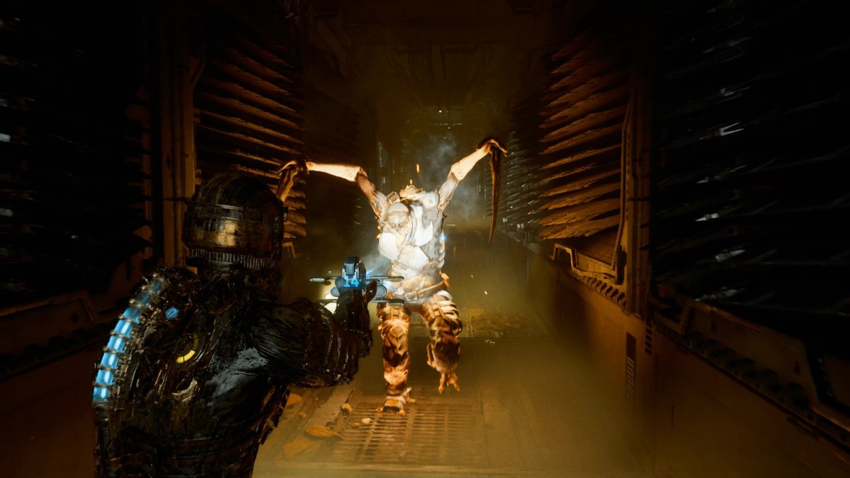 A monster with a light on it in Dead Space. This image is part of an article about the best horror games in 2023.