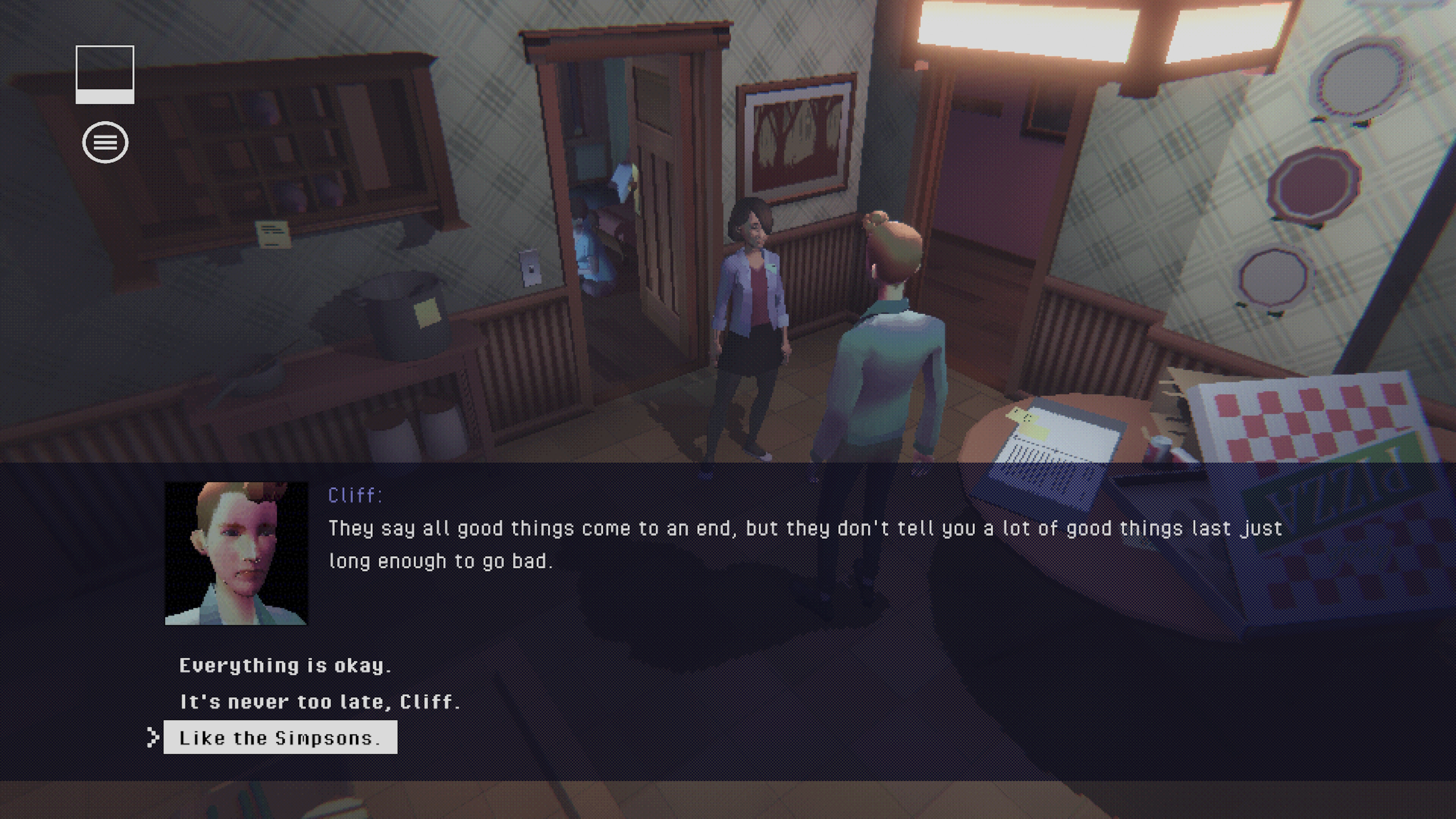 People talking in Homebody. This image is part of an article about the best horror games in 2023.