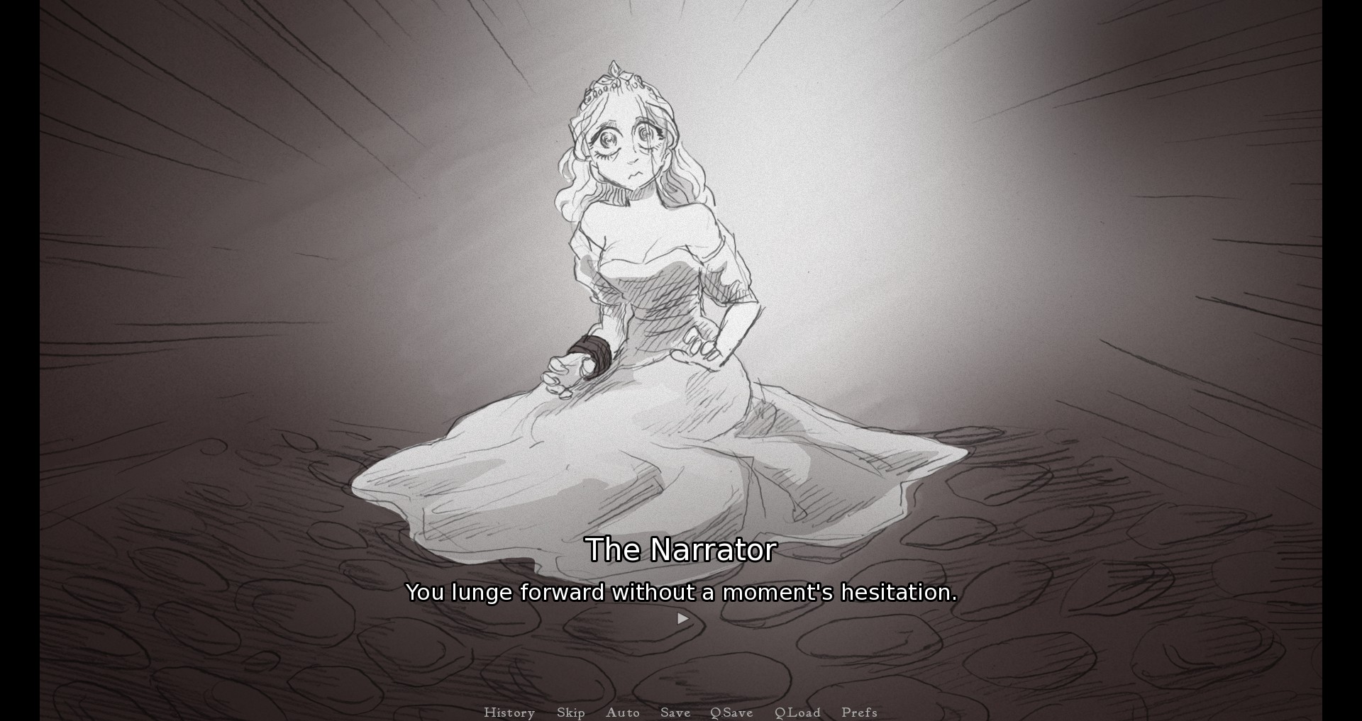 A woman sitting down in Slay the Princess. This image is part of an article about the best horror games of 2023.