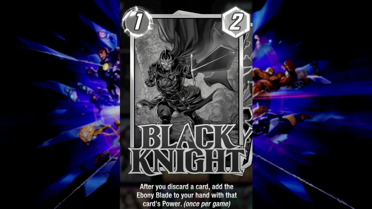 Black Knight's discard card in Marvel Snap.