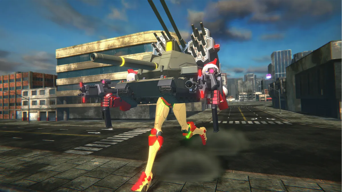This image shows a mech with human legs and a tank for a body. This image is part of an article about how Custom Mech Wars is a hyper-customizable Earth Defense Force.