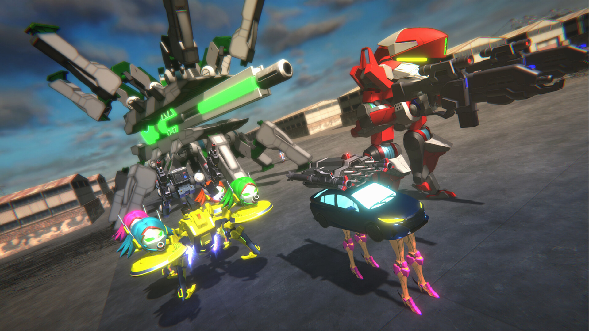 This image shows multiple very silly mechs.