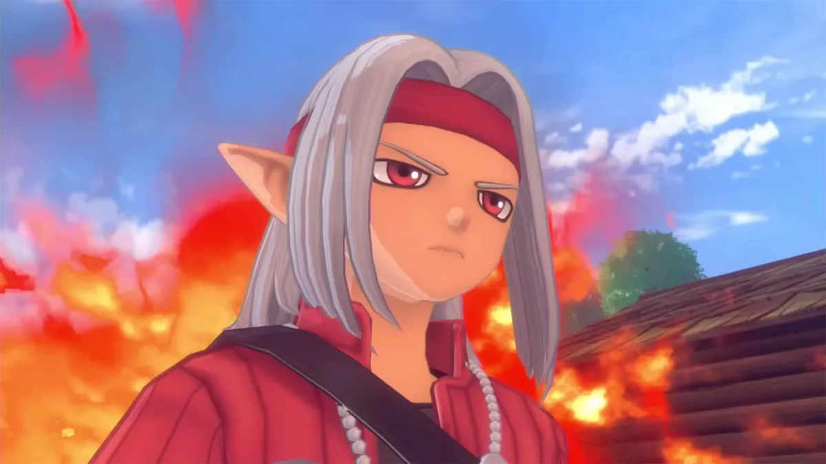 Psaro with an explosion behind him. This image is part of an article about who Psaro is in Dragon Quest Monsters: The Dark Prince, explained.
