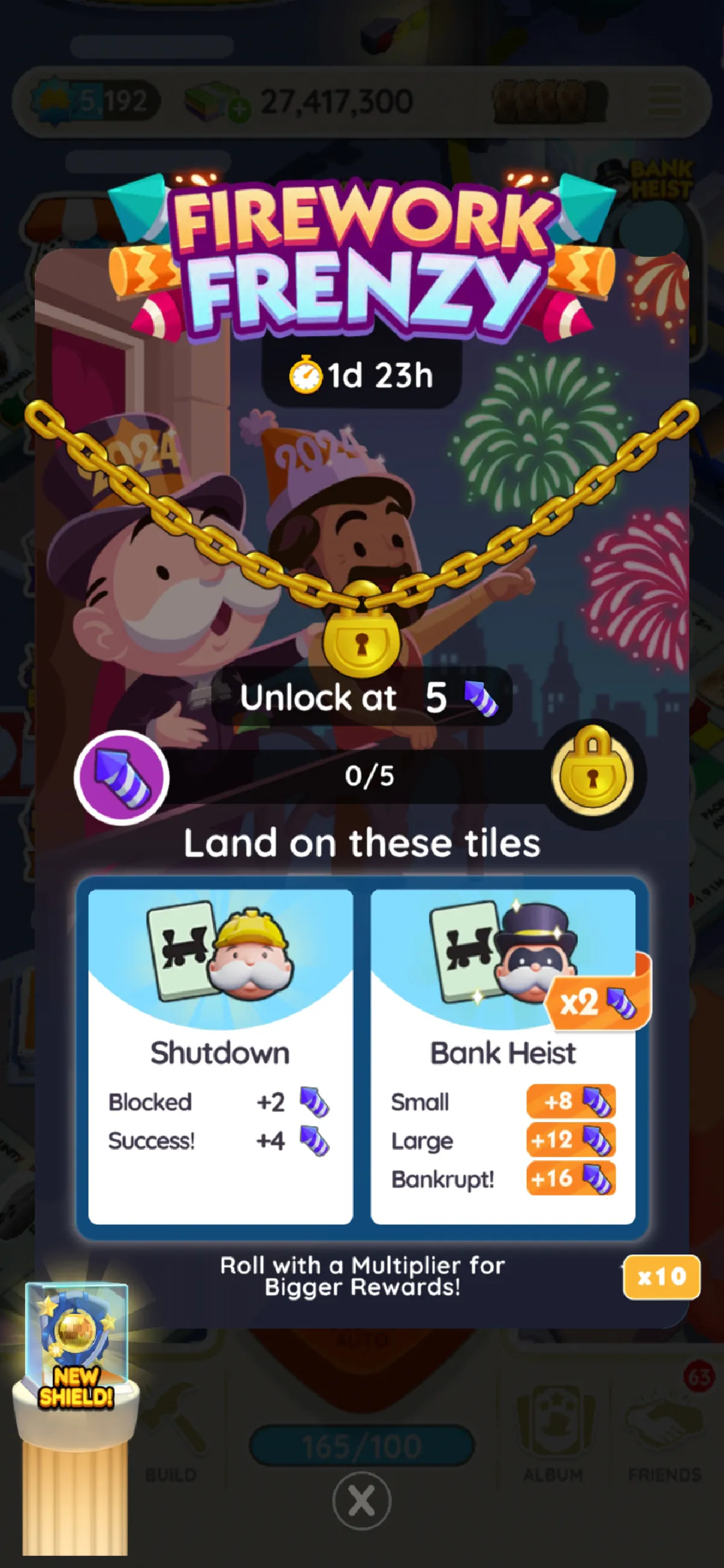 A header image for the Firework Frenzy tournament in Monopoly GO showing the logo for the event. The image is part of an article listing the rewards and milestones for the Firework Frenzy tournament in Monopoly GO.