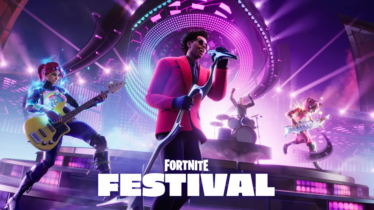 The Weeknd on stage during Fortnite Festival. This image is part of an article about whether a Post Malone skin is coming to Fortnite.