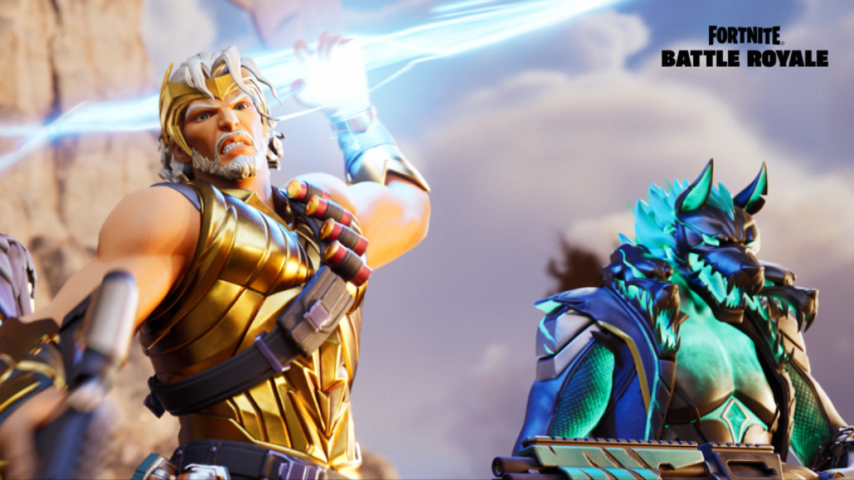 Zeus holding a thunderbolt. This image is part of an article about every new weapon in Fortnite Chapter 5, Season 2.