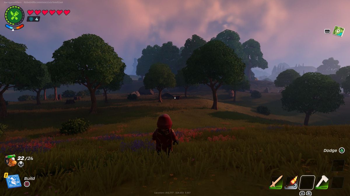 The Grasslands biome in LEGO Fortnite.
