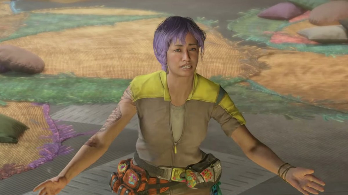 A human woman, with purple hair, arms outstretched in Avatar: Frontiers of Pandora.