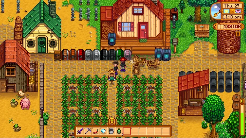 A village in Stardew Valley. This image is part of an article about how to get Hardwood in Stardew Valley.