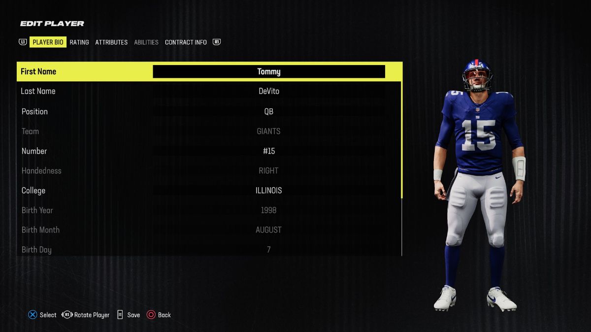 Tommy DeVito in Madden 24.
