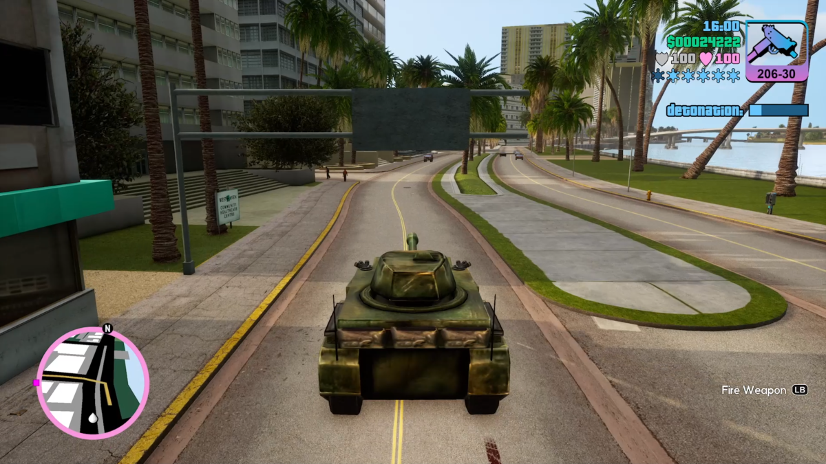 A tank in GTA: Vice City. This image is part of an article about all the cheat does in GTA: Vice City on Netflix.