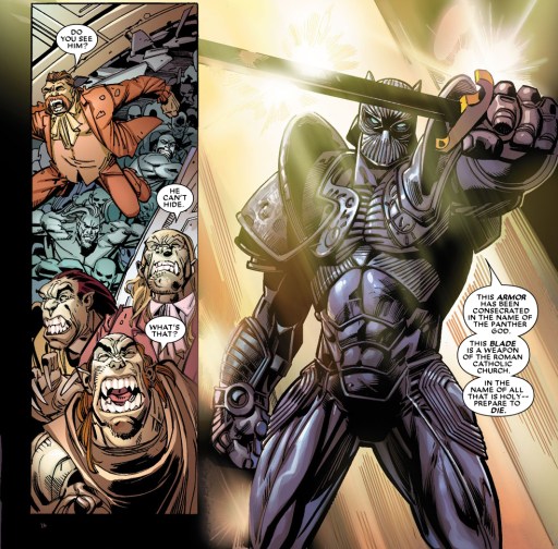 La armadura de la Pantera Negra Tres Veces Bendita.  Esta imagen es parte de un artículo sobre 7 momentos oscuros de la historia de Marvel que quedaron inmortalizados en los videojuegos.