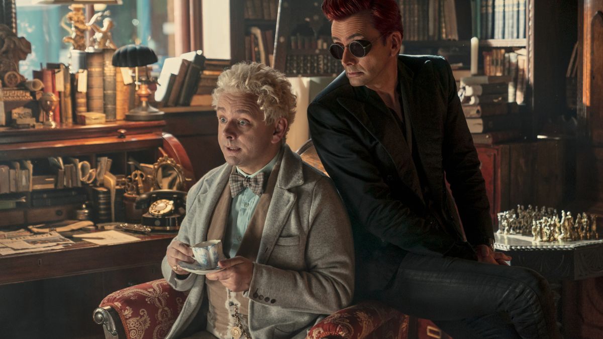 Characters in Good Omens. This image is part of an article about shows to watch if you love Our Flag Means Death.