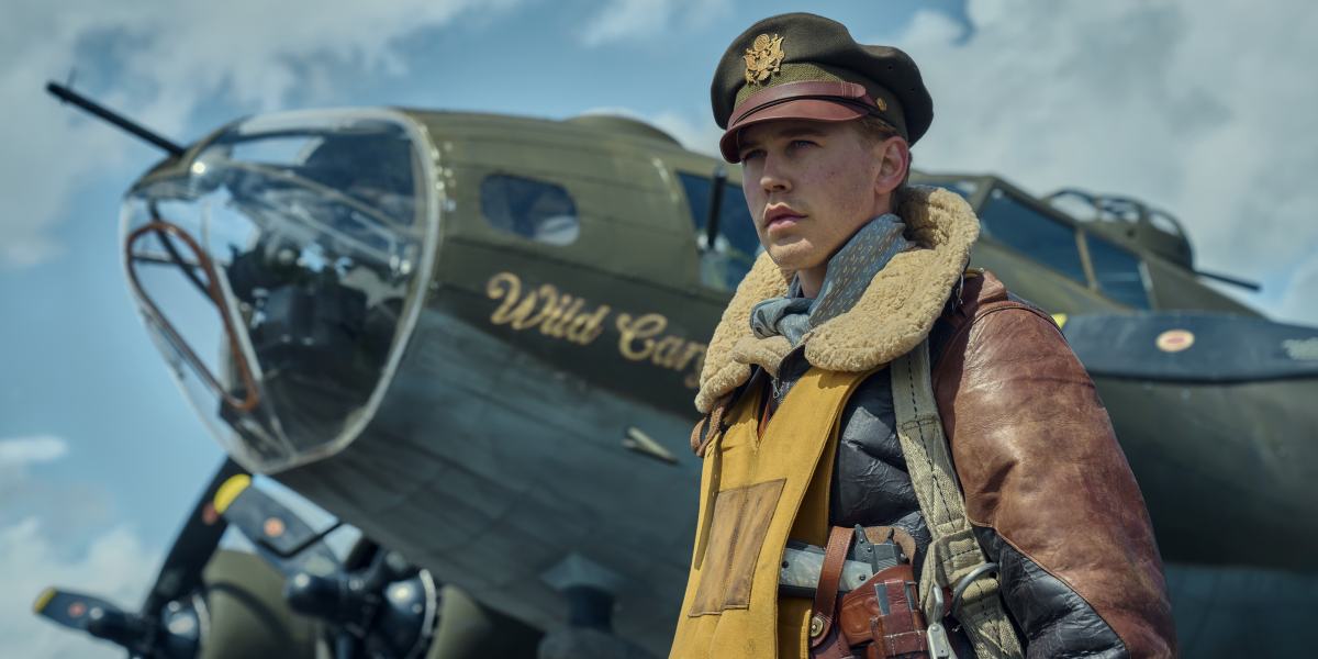 Austin Butler as Gale Cleven in Masters of the Air. This image is part of an article about all the major actors and the cast list for Masters of the Air.