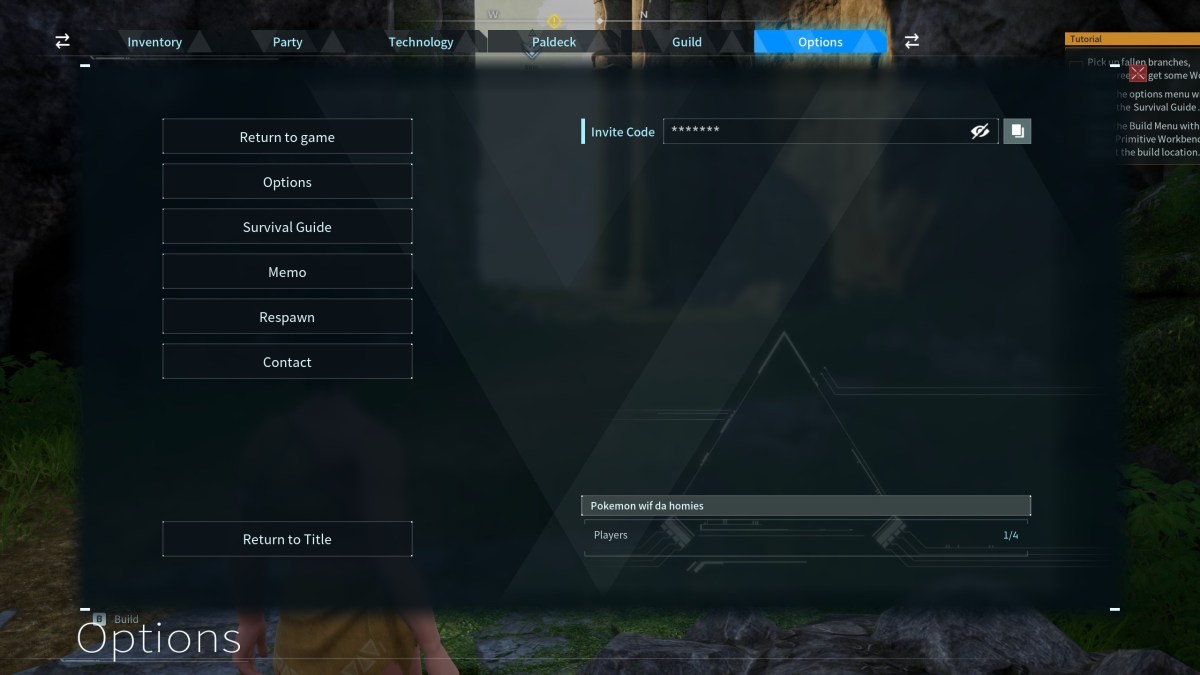 The Invite Code menu in Palworld. This image is part of an article about how to play multiplayer co-op in Palworld. 