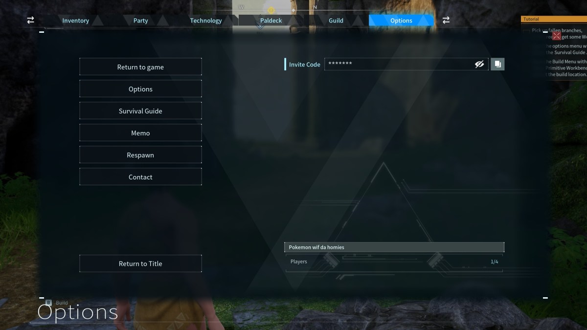 El menú Código de invitación en Palworld.  Esta imagen es parte de un artículo sobre cómo jugar cooperativo multijugador en Palworld. 