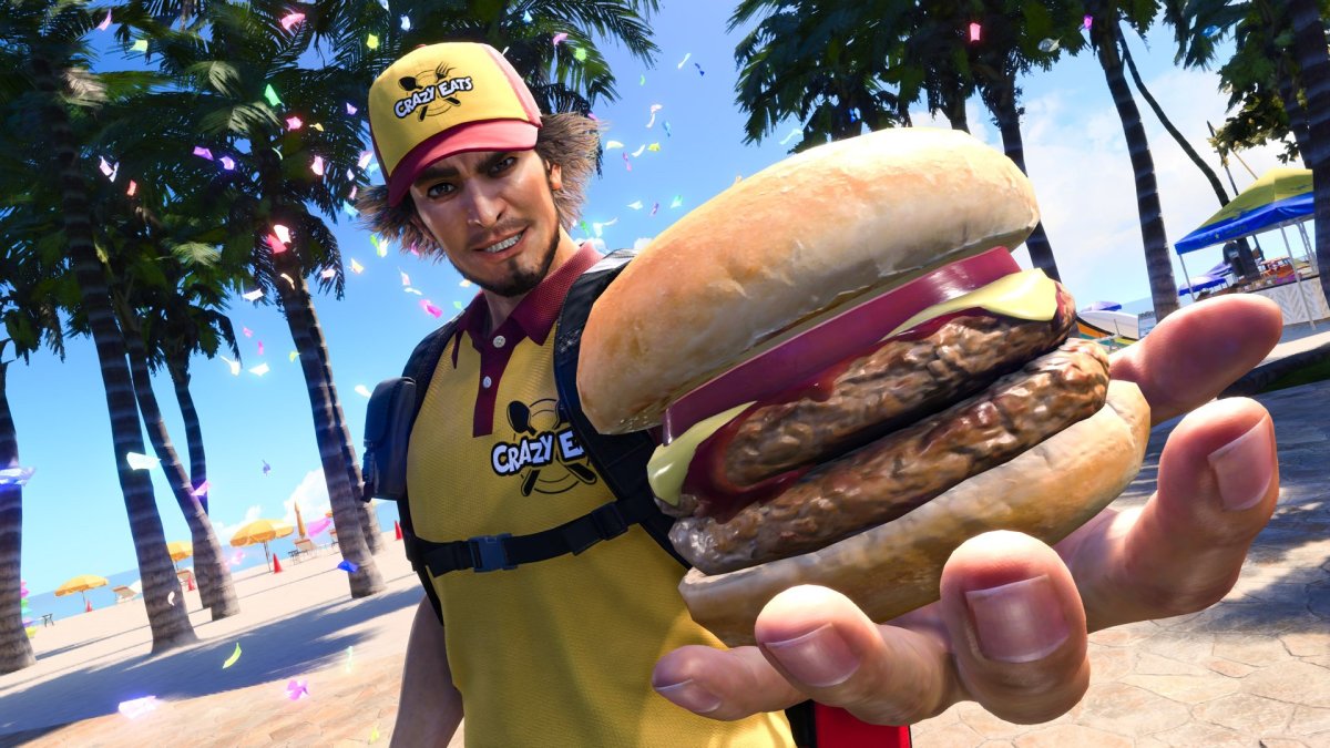 Ichiban Kasuga handling a burger in Like a Dragon: Infinite Wealth