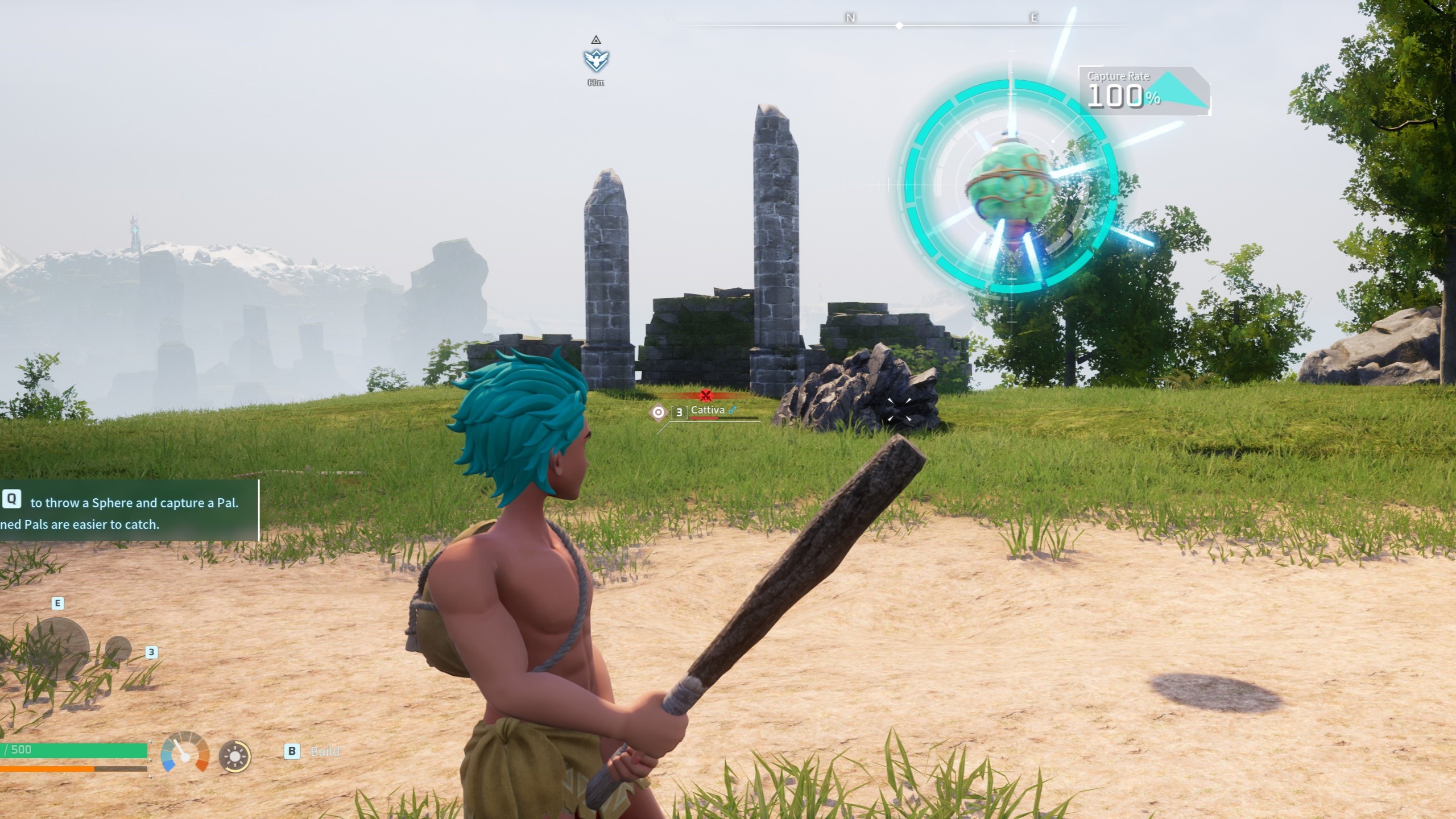 A player capturing a pal in Palworld. This is part of an article on how to level up fast in Palworld.