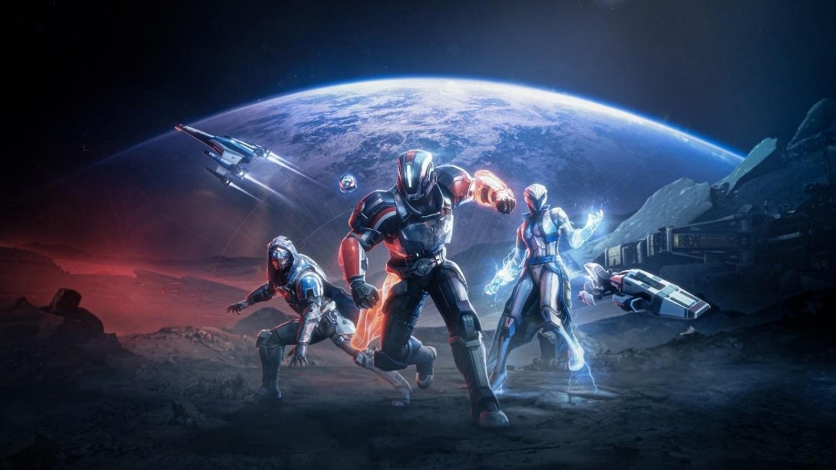 Three Destiny 2 characters in Mass Effect armour.