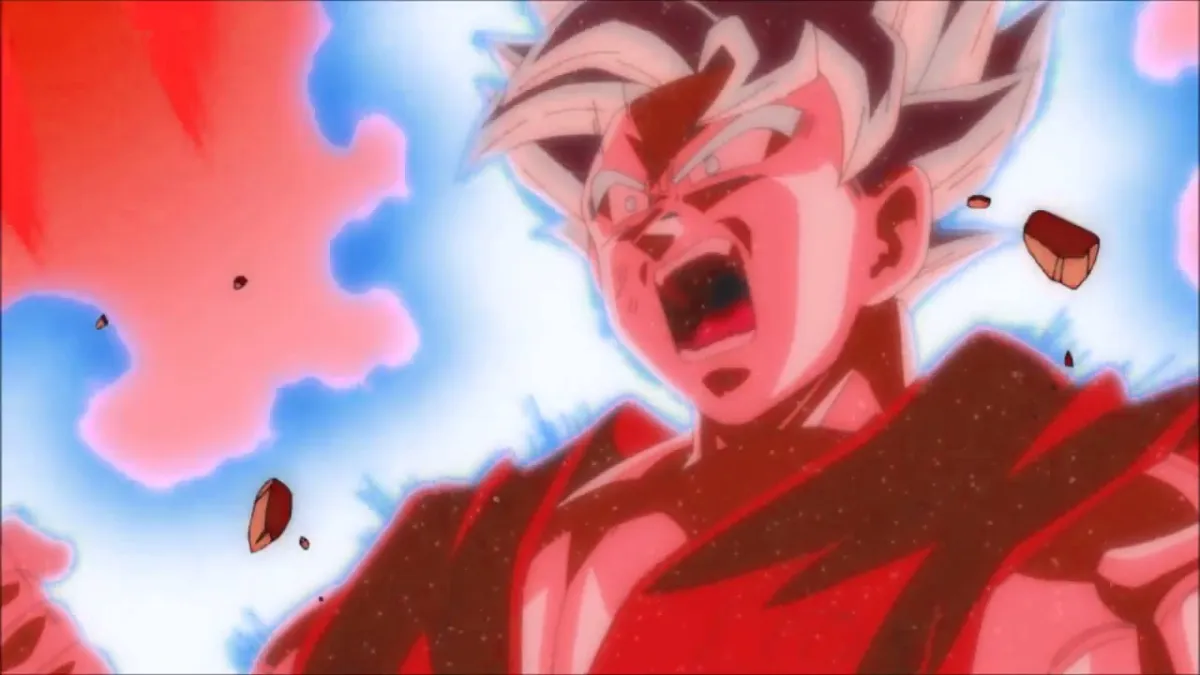 Goku using Kaio-Ken while in Super Saiyan Blue. This image is part of an article about how a BG3 x Dragon Ball Mod lets players go Super Saiyan.