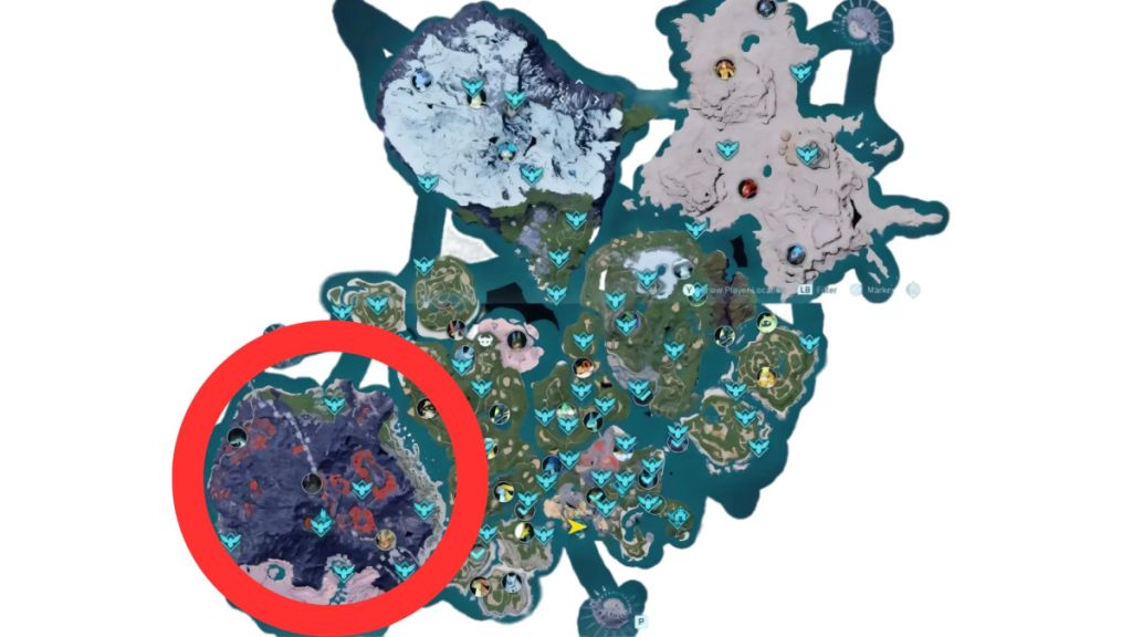 The map of Palworld. This image is part of an article about where to find and catch Jetragon in Palworld. 