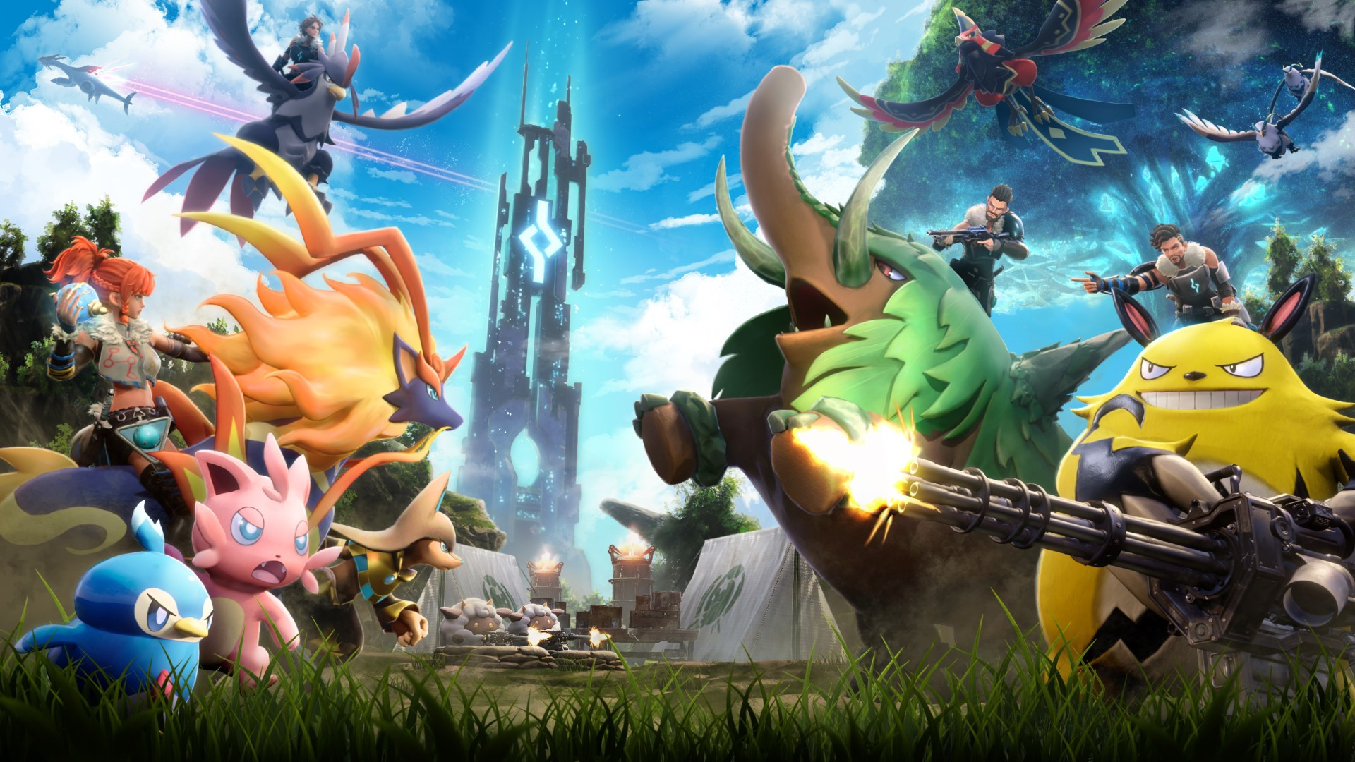 an image featuring many pals with pal world facing each other. This image is part of an article about all patch notes for Palworld Update Patch v0.1.4.1.