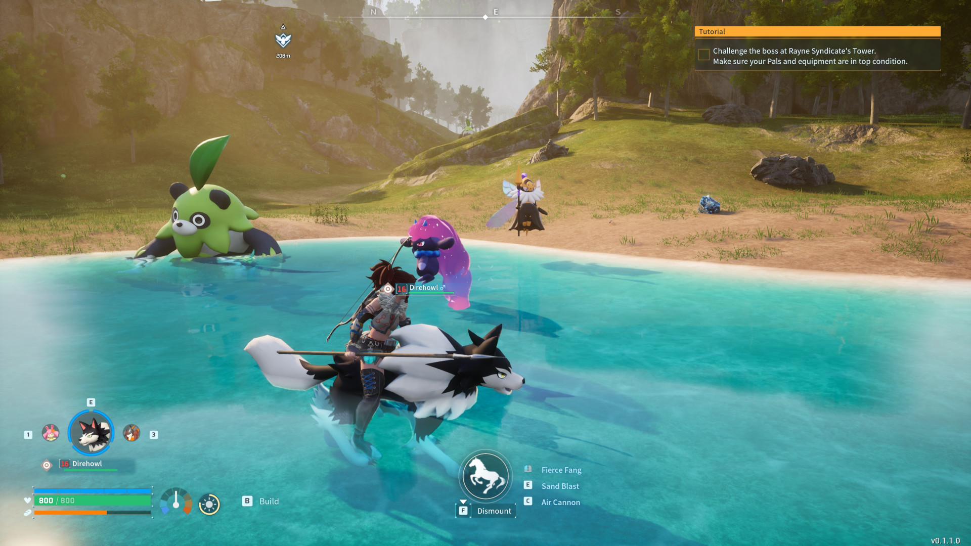 a player riding a direhowl in Palworld. This image is part of an article about how there's only one Palworld feature I'd like to see Game Freak adopt