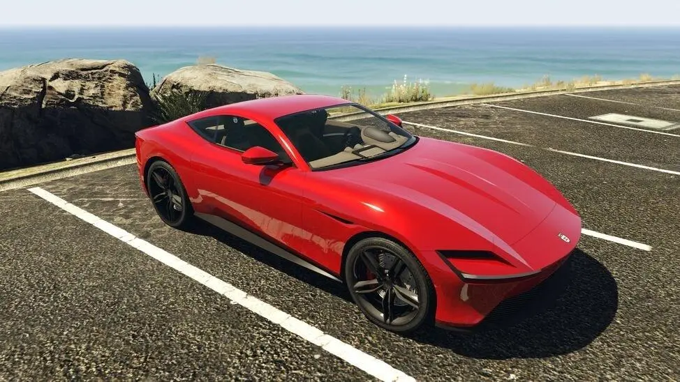 The Grotto Itali GTO Stinger TT in GTA 5 Online. This image is part of an article about the fastest cars in GTA 5, ranked by speed.