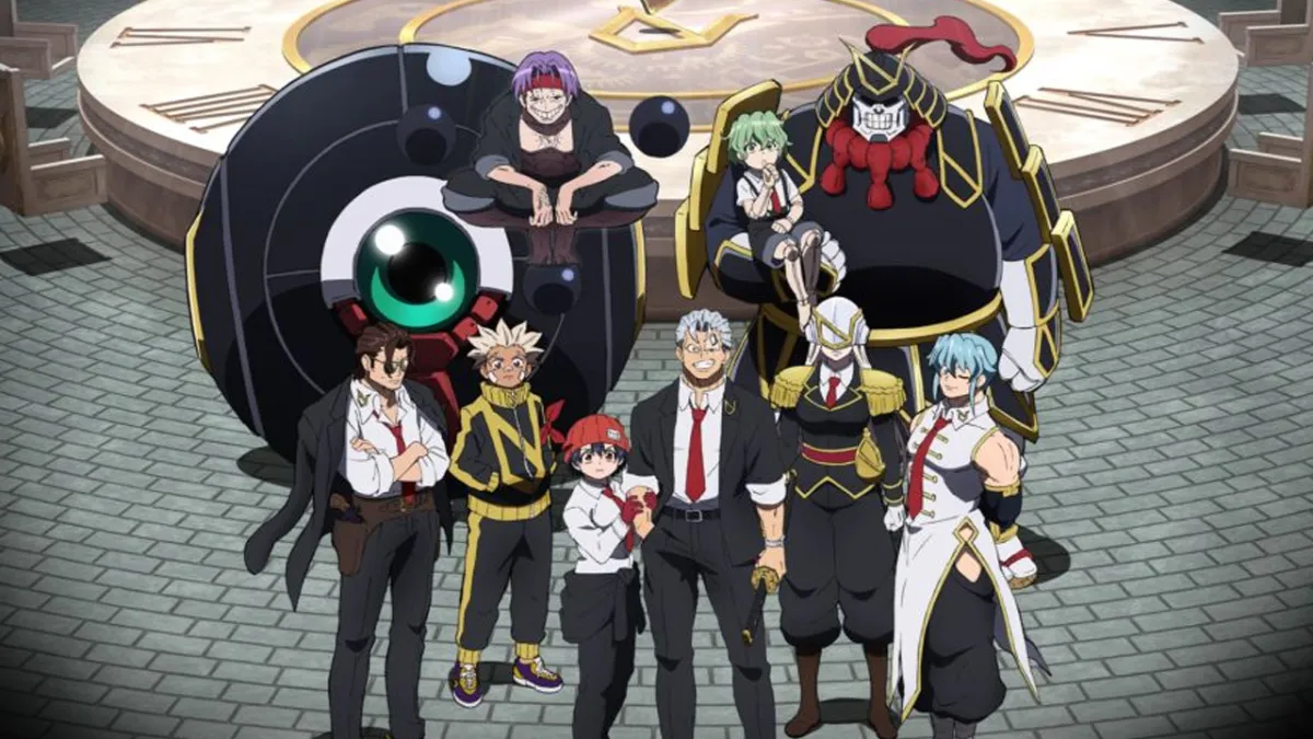 A crowd of assorted oddball anime characters, all standing side by side.
